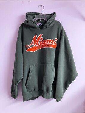 Miami Hurricanes Men’s Vintage Pullover Tie Hoodie, Large, Green/Olive,